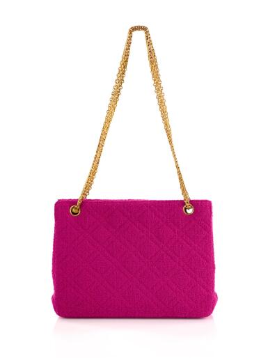 View full screen - View 1 of Lot 97. Fuchsia Boucle Tweed Quilted Shoulder Bag Gold Hardware, Cir 1995 (Borsa Chanel in lana e seta fucsia, 1995).