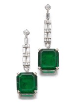 PAIR OF EMERALD AND DIAMOND EARRINGS