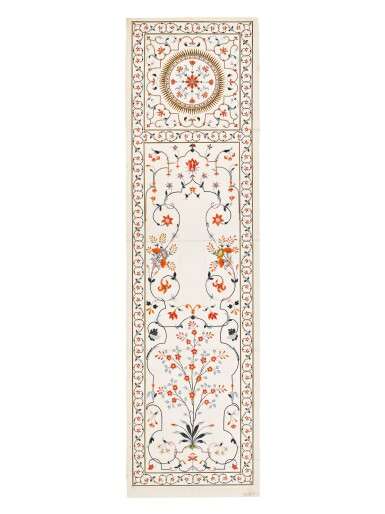 View full screen - View 1 of Lot 21. A pietra dura architectural study of the top of the Cenotaph of Shah Jahan in the Taj Mahal, Company School, Agra, circa 1810-20.