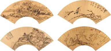 View full screen - View 1 of Lot 5020. 朱璣、包壯行、金章、吳彥國 溪山梅禽四幀|Various Artist, Landscapes, Flowers and Birds.