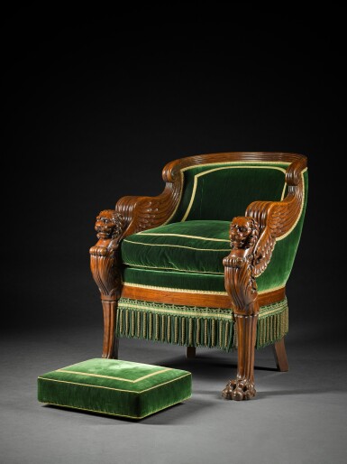 View full screen - View 1 of Lot 38. A Consulat carved mahogany fauteuil de bureau, circa 1798, attributed to the frères Jacob.