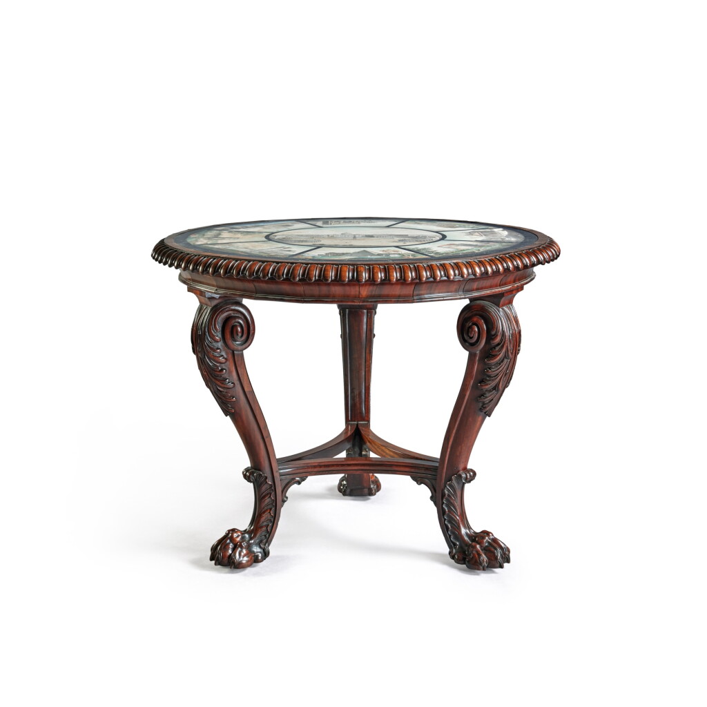 View full screen - View 1 of Lot 209. A Regency Gonçalo Alves and Scagliola Centre Table, the Top attributed to the Della Valle Brothers, Livorno, the Base in the manner of Wiliam Trotter, Edinburgh, Circa 1820.