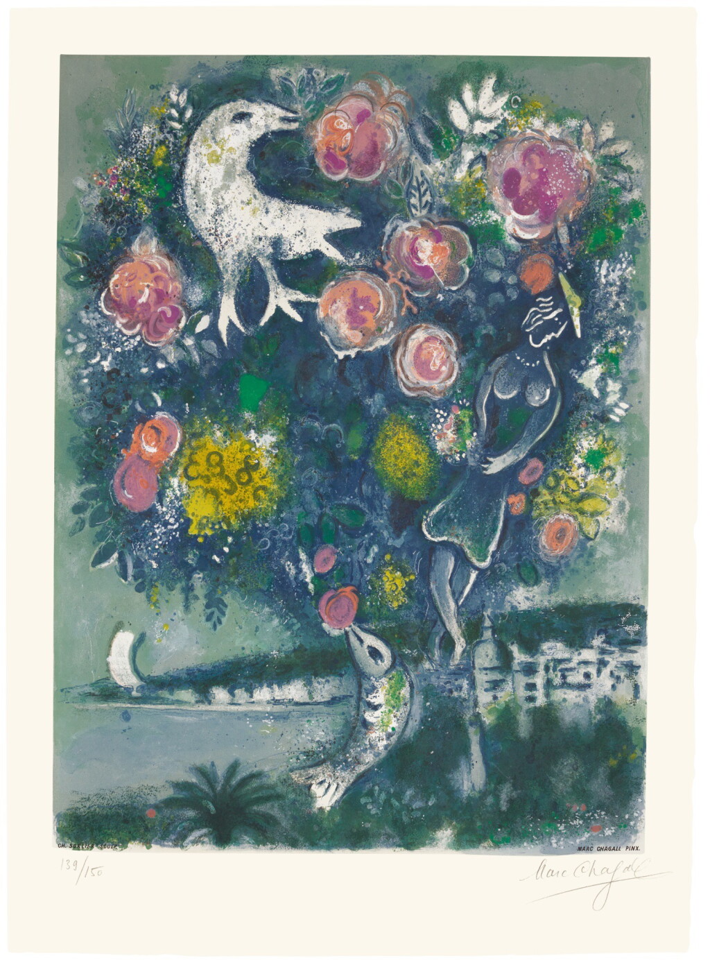 View full screen - View 1 of Lot 91. AFTER MARC CHAGALL | LA BAIE DES ANGES AU BOUQUET DE ROSES (M. CS. 30).