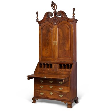 View full screen - View 1 of Lot 1021. The Cummings Family Chippendale Carved and Figured Walnut Desk-and-Bookcase, Possibly Burlington, New Jersey, Circa 1770.