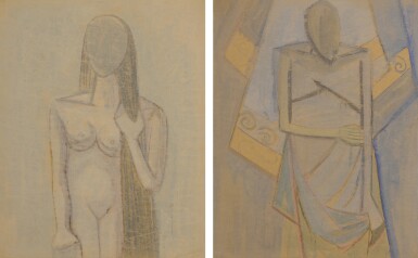 View full screen - View 1 of Lot 282. Femme aux cheveux longs, III (recto); Homme (verso) .