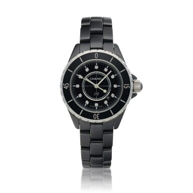View full screen - View 1 of Lot 79. Chanel: Black ceramic, stainless steel and diamond-set quartz wristwatch circa 2015.