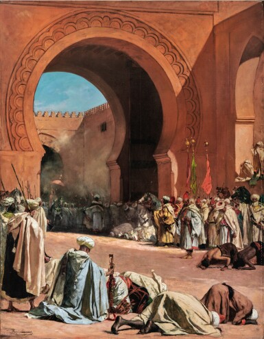 View full screen - View 1 of Lot 28. JEAN-JOSEPH BENJAMIN-CONSTANT | THE KING OF MOROCCO LEAVING TO RECEIVE A EUROPEAN AMBASSADOR.