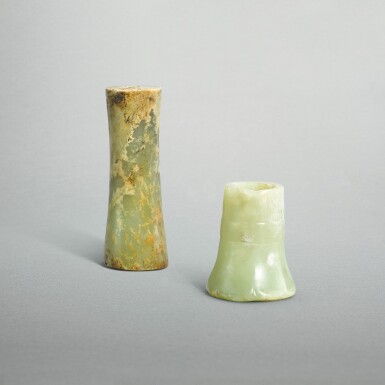 View full screen - View 1 of Lot 724. Two jade tubes, Shang dynasty | 商 玉管兩件.
