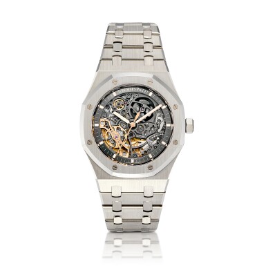 View full screen - View 1 of Lot 2031. Royal Oak, Reference 15407ST.OO.1220ST.01 | A stainless steel skeletonized double balance wheel bracelet watch, Circa 2019 | 愛彼 | 皇家橡樹系列 型號15407ST.OO.1220ST.01 | 精鋼鏤空雙重擺輪鏈帶腕錶,約2019年製.