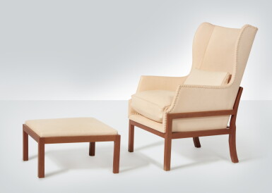 View full screen - View 1 of Lot 90. Wingback Armchair and Ottoman.