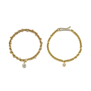 View full screen - View 1 of Lot 236. Two Gold and Diamond Bracelets .