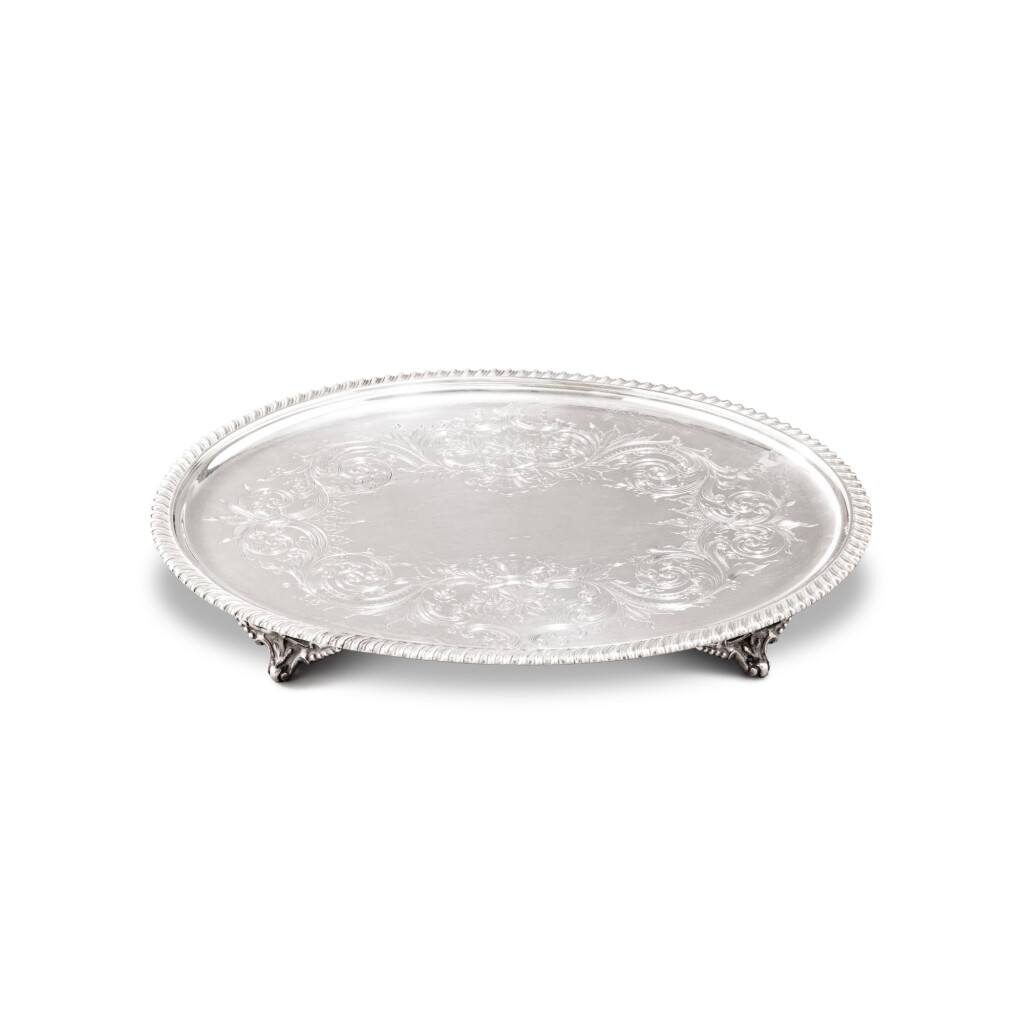 View full screen - View 1 of Lot 1351. An American oval silver salver, Shreve & Co., San Francisco, circa 1860.