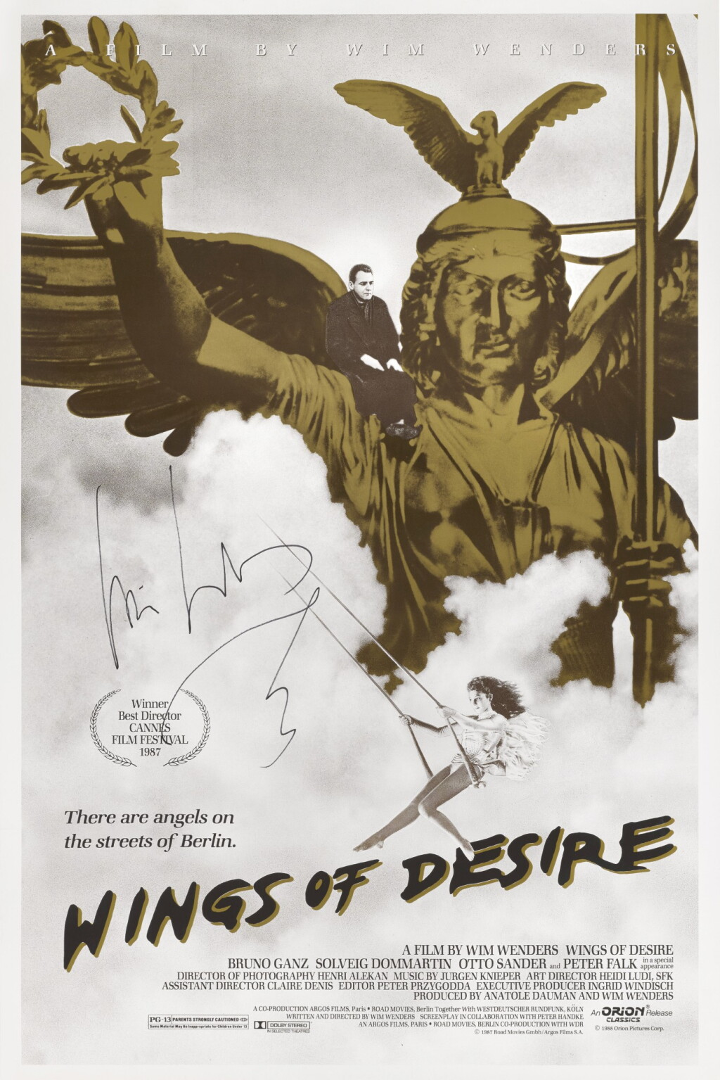 View full screen - View 1 of Lot 210. DER HIMMEL ÜBER BERLIN / WINGS OF DESIRE (1987) FIRST AMERICAN RELEASE POSTER, 1988.