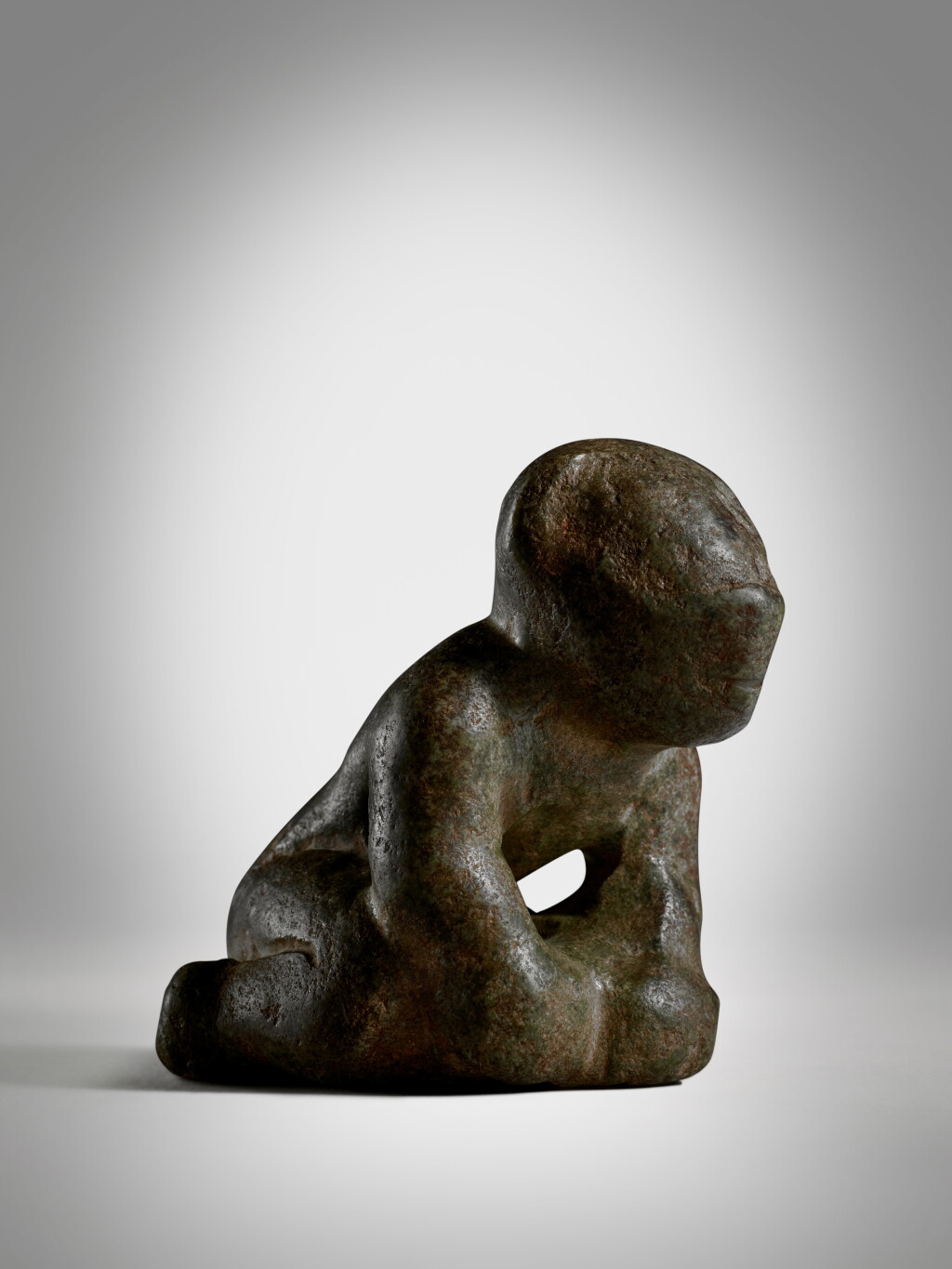 View full screen - View 1 of Lot 20. Olmec Stone Crouching Transformation Figure, Middle Preclassic, circa 900-600 BC.