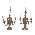 A pair of George III style gilt-gesso three light lamps, circa 1920