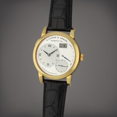 View full screen - View 1 of Lot 18. Lange 1, Reference 101.002 | A yellow gold wristwatch with digital date display and power reserve indication | Circa 1995 | 朗格 | Lange 1 型號101.002 | 黃金腕錶備數字日期及動力儲存顯示,製作年份約1995.