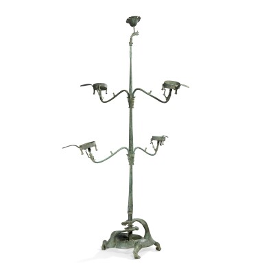 View full screen - View 1 of Lot 524. A bronze ‘dragon’ tree-shape lamp, Eastern Han dynasty 東漢 青銅龍紋四枝連盞燈.