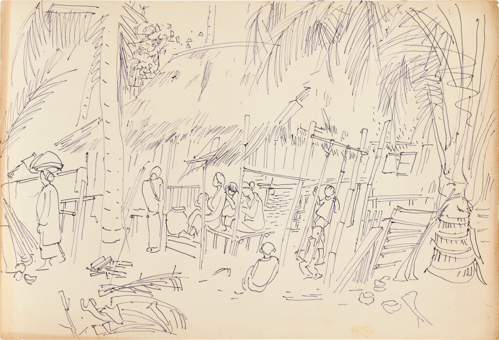 View full screen - View 1 of Lot 6178. Chen Wen Hsi 陳文希 | Sketch of Kampong 甘榜草圖.