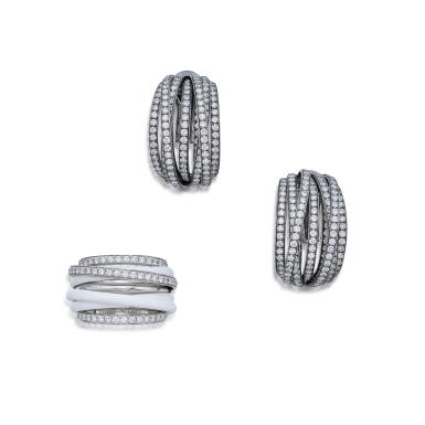 View full screen - View 1 of Lot 167. Ceramic and Diamond 'Allegra' Ring and Pair of Diamond 'Allegra' Earclips.