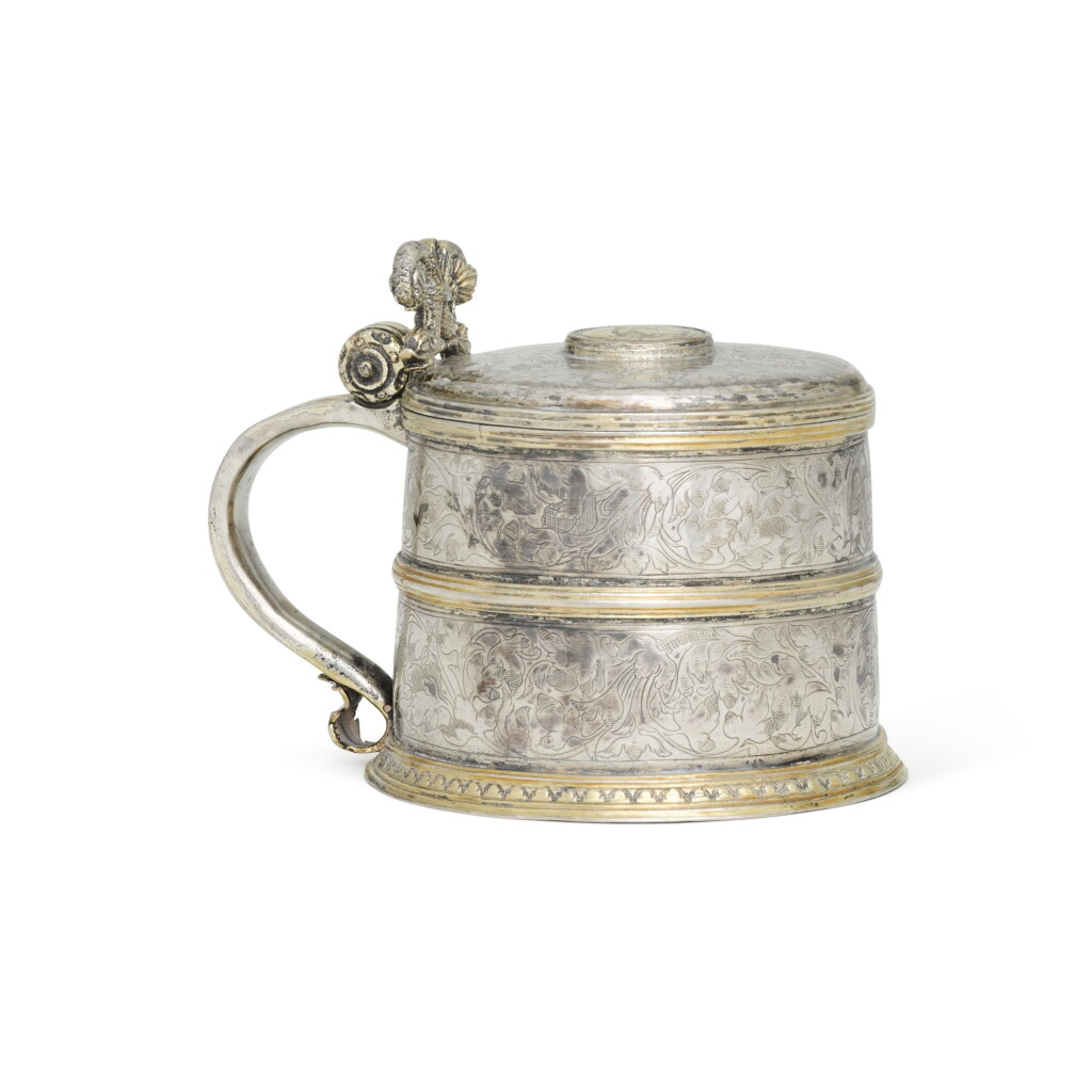 View full screen - View 1 of Lot 46. A German parcel-gilt silver tankard, probably German, late 16th century.