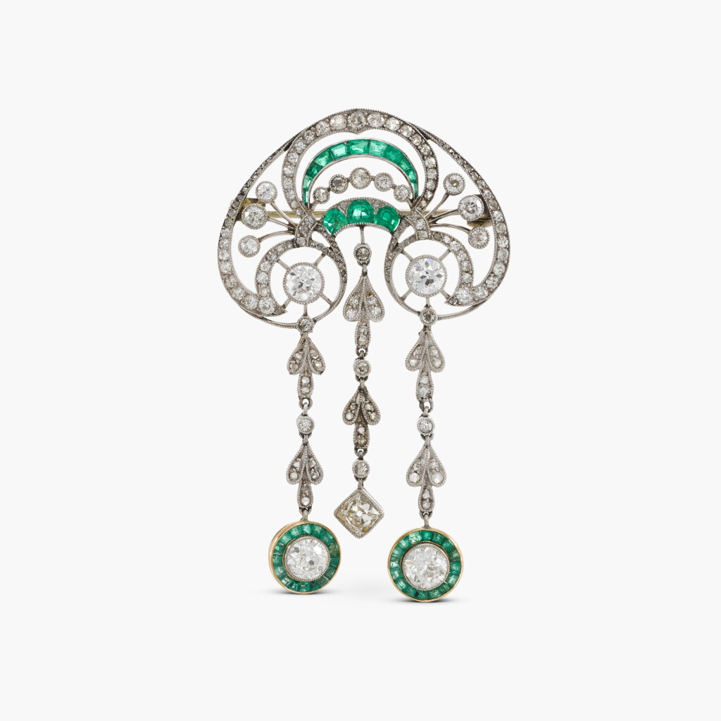 View full screen - View 1 of Lot 179. Emerald and Diamond Brooch.