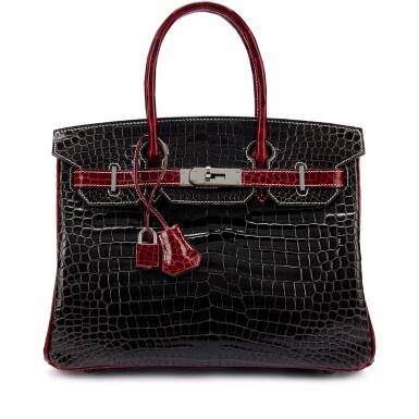 View full screen - View 1 of Lot 9774. Important Private Collection: Black and Rouge H Shiny Porosus Crocodile Custom Birkin 30 Palladium Hardware, 2005.