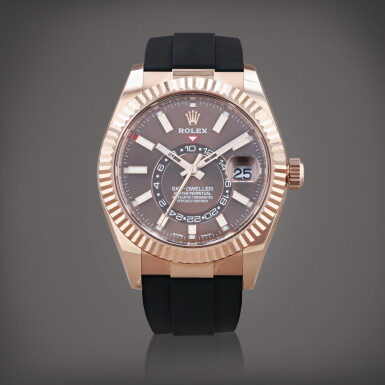 View full screen - View 1 of Lot 397. Sky-Dweller, reference 326235 Montre bracelet à quantième annuel et double fuseau horaire en or rose avec date | Pink gold annual calendar and dual time zone wristwatch with date and bracelet Vers 2021 | Circa 2021.