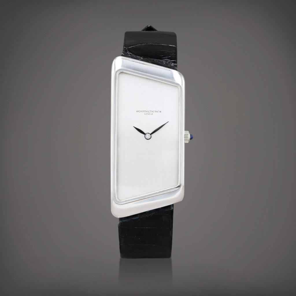 View full screen - View 1 of Lot 479. Prestige de la France Montre bracelet en or blanc asymétrique | White gold asymmetrical wristwatch Vers 1970 | Circa 1970.