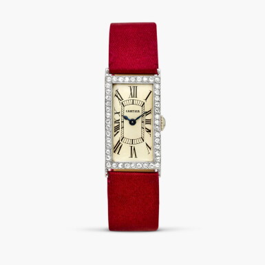 View full screen - View 1 of Lot 2458. A platinum, yellow gold and diamond-set lady’s rectangular wristwatch, Circa 1920.