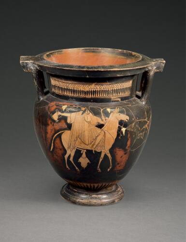 View full screen - View 1 of Lot 216. AN ATTIC POTTERY RED-FIGURED COLUMN KRATER, ATTRIBUTED TO THE CHAIRIPPOS PAINTER, CIRCA 490-470 B.C..