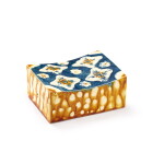 A rare and small blue and sancai-glazed pillow, Tang dynasty | 唐 三彩加藍印花方枕