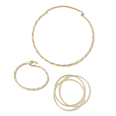 View full screen - View 1 of Lot 107. Cartier | Ensemble de bijoux or et diamants | Set of gold and diamond jewels.