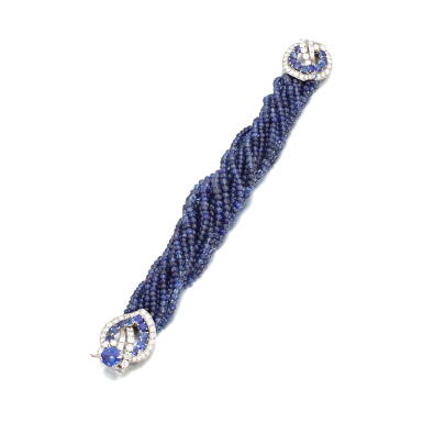 View full screen - View 1 of Lot 501. Sapphire and diamond bracelet, 1950s.