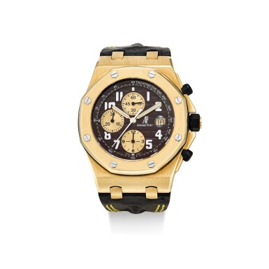 View full screen - View 1 of Lot 8254. AUDEMARS PIGUET | ROYAL OAK OFFSHORE, REFERENCE 26007BA2.OO.D088CR.01 A LIMITED EDITION YELLOW GOLD CHRONOGRAPH WRISTWATCH WITH DATE, CIRCA 2003.