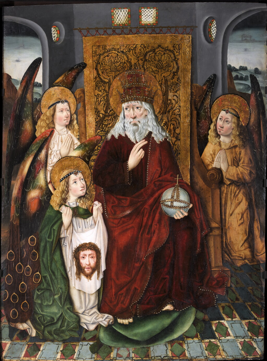 View full screen - View 1 of Lot 70. ALONSO DE SEDANO | God the Father Enthroned, surrounded by three angels, one holding the veil of Veronica.