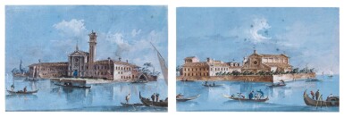 View full screen - View 1 of Lot 532. GIACOMO GUARDI | Two views of Venice: A) Isola di San Mattia di Murano B) Isola si San Lazzaro degli Armeni .