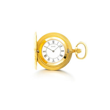 View full screen - View 1 of Lot 1113. PIAGET | A YELLOW GOLD HUNTING CASE KEYLESS WATCH, CIRCA 1970.