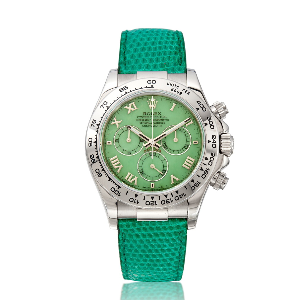 View full screen - View 1 of Lot 10. Reference 116519 'Daytona Beach', A white gold automatic chronograph wristwatch, Circa 2000 勞力士 116519型號 Daytona Beach 白金自動上鏈計時腕錶,約2000年製.