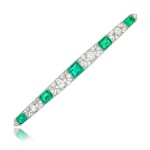 Emerald and diamond bar brooch