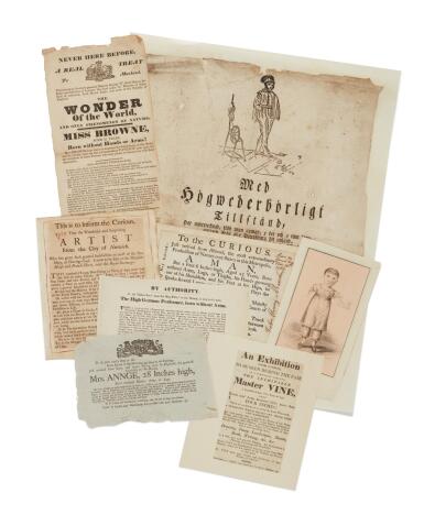 View full screen - View 1 of Lot 416. (Limb-Deficient Calligraphers) | A group of eight handbills and broadsides.