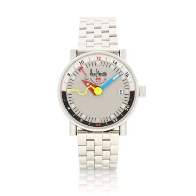 View full screen - View 1 of Lot 9316. Alain Silberstein | Klub GMT, A limited edition stainless steel dual time zone wristwatch with date and bracelet, Circa 2010 | Klub GMT 限量版精鋼兩地時間鏈帶腕錶,備日期顯示,約2010年製.