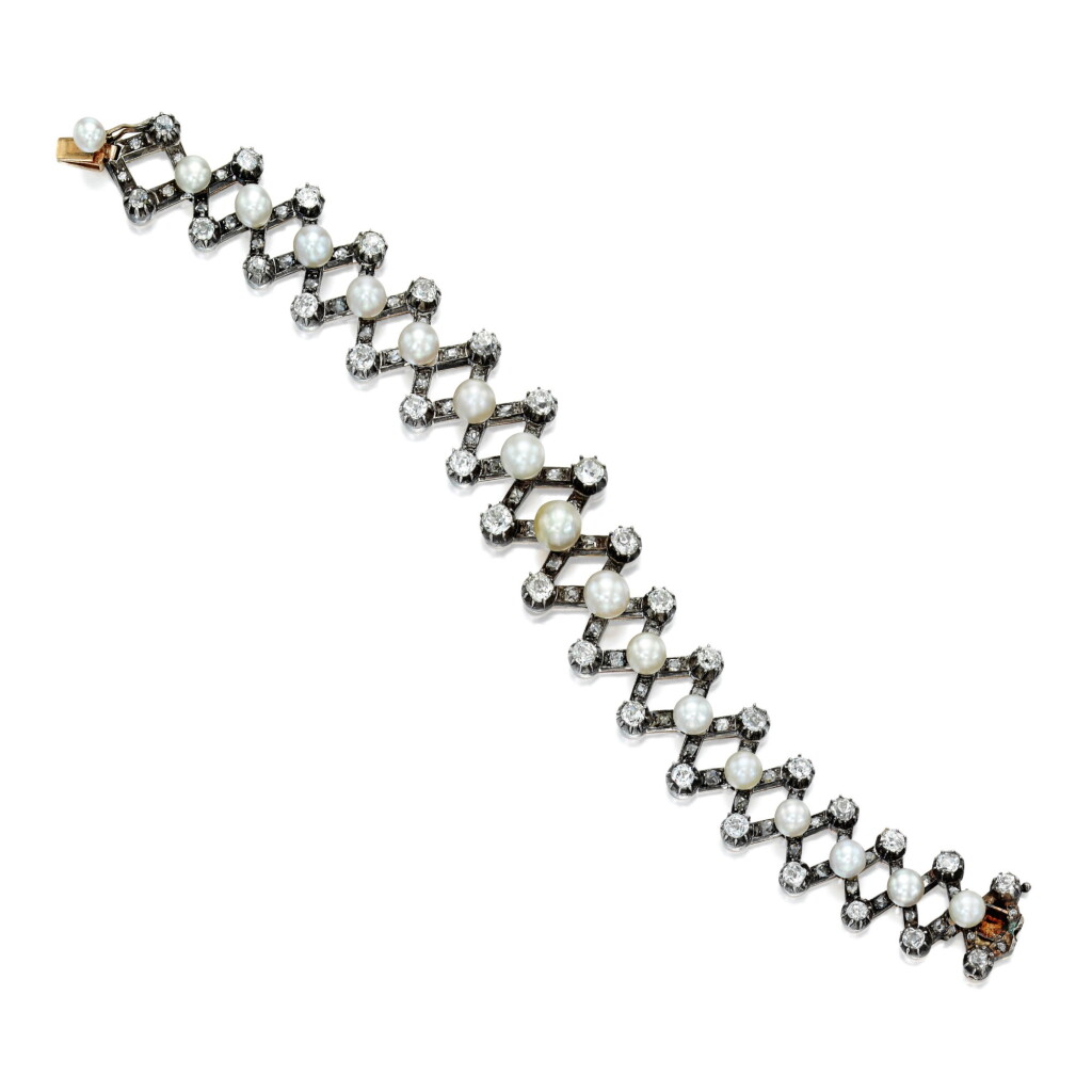 View full screen - View 1 of Lot 169. Pearl and Diamond Bracelet.