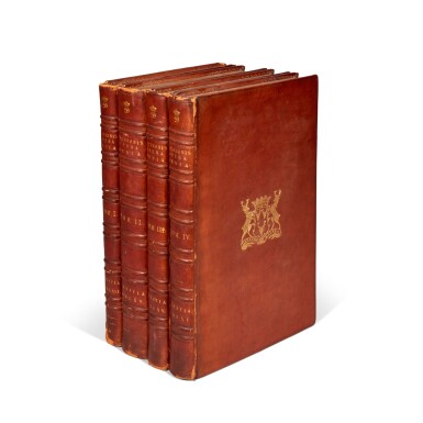 View full screen - View 1 of Lot 102. M. T. Cicero | Opera, Paris, Torresano, 1565-1566, 4 volumes, early nineteenth-century diced russia, the Chatsworth copy.