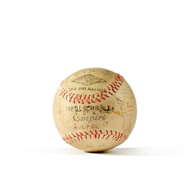 View full screen - View 1 of Lot 4. 1927 Babe Ruth & Lou Gehrig Dual Signed and White Sox Team Signed Baseball.