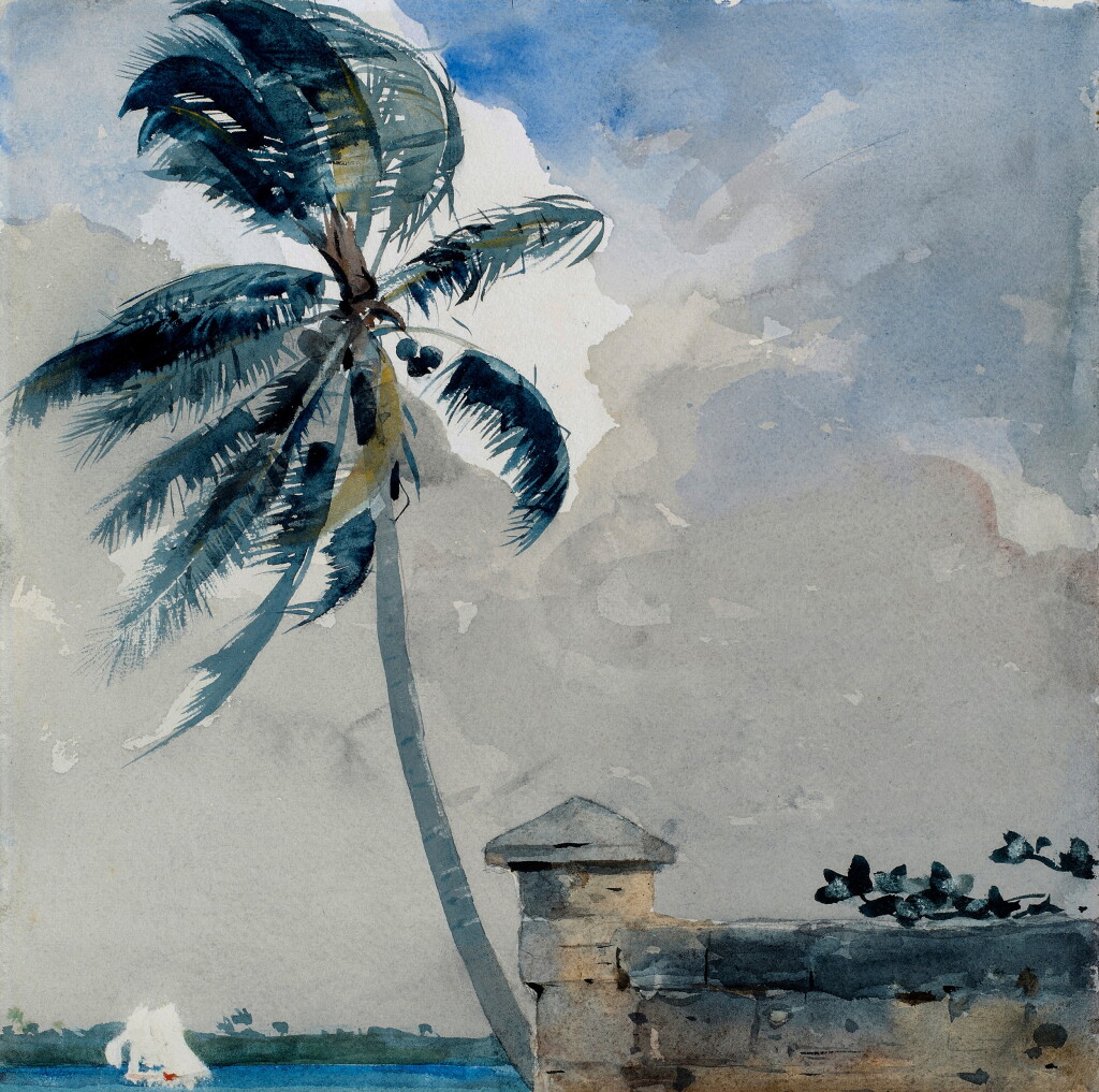 View full screen - View 1 of Lot 523. Palm Trees and Stone Wall.