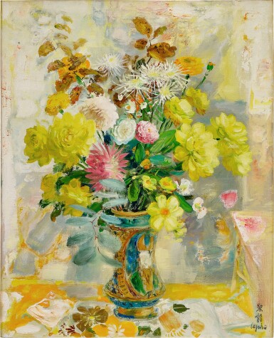 View full screen - View 1 of Lot 779. Le Pho 黎譜 | Still life with yellow roses 黃玫瑰靜物.