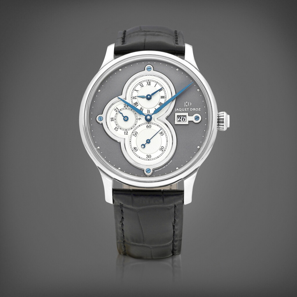 View full screen - View 1 of Lot 8747. Time Zone, Reference J015134 | A white gold dual time zone wristwatch with date and day and night indication, Circa 2009 | 雅克德羅 | Time Zone 型號J015134 | 白金兩地時間腕錶,備日期及晝夜顯示,約2009年製.