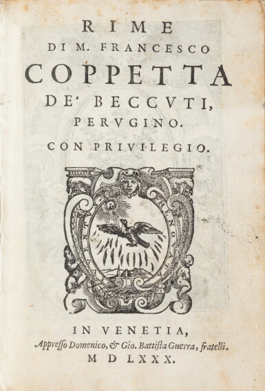 View full screen - View 1 of Lot 4. Rime di Francesco Coppetta... Venise, Domenico et Giovanni Battista Guerra, 1580. Édition originale. Vélin du XVIIIe siècle. .