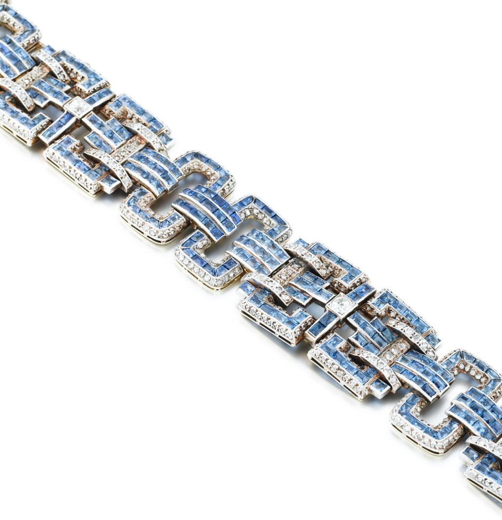 View full screen - View 1 of Lot 34. Sapphire and diamond bracelet.