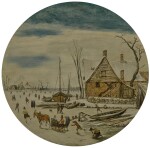 ESAIAS VAN DE VELDE | WINTER LANDSCAPE WITH SKATERS AND A FARM HOUSE